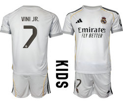 Kids 2025-26 Real Madrid #7 VINI JR. home Soccer Club Jersey