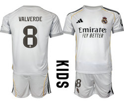 Kids 2025-26 Real Madrid #8 VALVERDE home Soccer Club Jersey