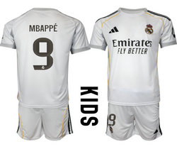 Kids 2025-26 Real Madrid #9 MBAPPE home Soccer Club Jersey