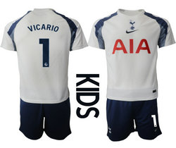 Kids 2025-26 Tottenham Hotspur #1 VICARION Home Soccer Club Jersey