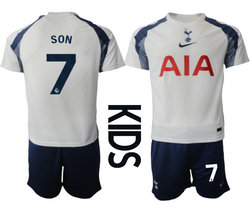 Kids 2025-26 Tottenham Hotspur #7 SON Home Soccer Club Jersey