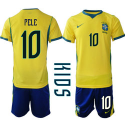 Kids Brazil #10 Pele Home Navy Name 2026 World Cup Soccer jersey