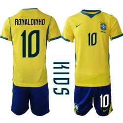 Kids Brazil #10 Ronaldinho Home Navy Name 2026 World Cup Soccer jersey