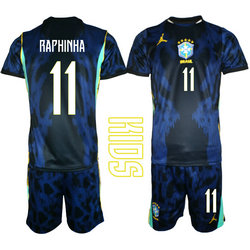 Kids Brazil #11 Raphinha Away 2026 World Cup Soccer jersey
