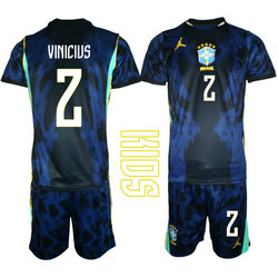 Kids Brazil #2 Vinicius Away 2026 World Cup Soccer jersey