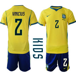 Kids Brazil #2 Vinicius Home Navy Name 2026 World Cup Soccer jersey