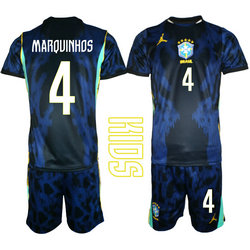 Kids Brazil #4 Marquinhos Away 2026 World Cup Soccer jersey