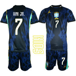 Kids Brazil #7 Vini Jr . Away 2026 World Cup Soccer jersey