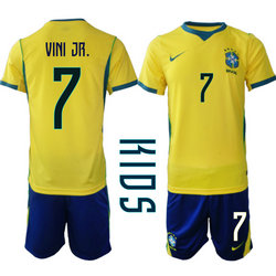 Kids Brazil #7 Vini Jr . Home Navy Name 2026 World Cup Soccer jersey