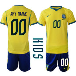 Kids Brazil Any Name Home Navy Name 2026 World Cup Soccer jersey