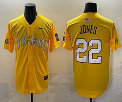 LSU Tigers #22 Jared Jones Gold Joint Baseball Jersey