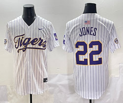 LSU Tigers #22 Jared Jones White Joint Stitched NCAA baseball jersey