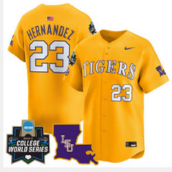 LSU Tigers #23 Luis Hernandez 2025 NCAA MCWS Baseball jersey