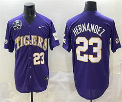 LSU Tigers #23 Luis Hernandez Purple 2025 World Series SEC Patch Stitched Baseball Jersey