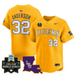 LSU Tigers #32 Kade Anderson 2025 NCAA MCWS Baseball jersey