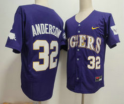 LSU Tigers #32 Kade Anderson Purple 2025 Stitched Baseball Jersey