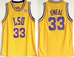 LSU Tigers #33 Shaquille O'Neal Yellow College Basketball stitched Jersey