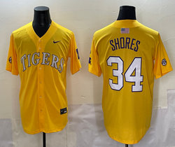 LSU Tigers #34 Chase Shores Gold Joint Stitched NCAA baseball jersey