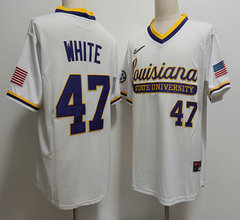 LSU Tigers #47 Tommy White 2024 White Pullover Baseball Game Jersey