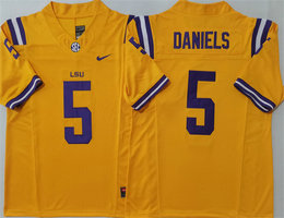 LSU Tigers #5 Jayden Daniels Yellow F.U.S.E. Stitched Football Jersey