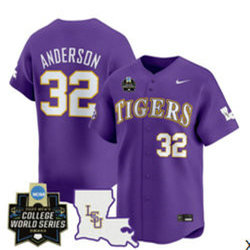 LSU Tigers#32 Kade Anderson Purple Gold Joint Baseball Jersey