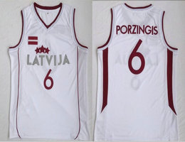 Latvia Latvijas #6 Kristaps Porzingis White Basketball Jersey