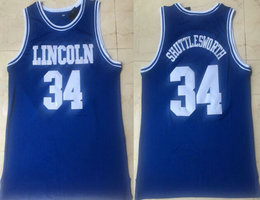 Lincoln High School #34 Jesus Shuttlesworth Blue Basketball Jersey