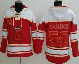 Los Angeles Angels of Anaheim #56 Kole Calhoun Red Sawyer Hooded Sweatshirt Baseball Hoodie