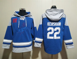 Los Angeles Dodgers #22 Clayton Kershaw Blue Hooded Sweatshirt Stitched