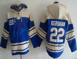 Los Angeles Dodgers #22 Clayton Kershaw Blue Sawyer Hooded Sweatshirt Stitched NHL Jersey