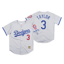 Los Angeles Dodgers #3 Chris Taylor Gray Mitchell & Ness Authentic Stitched MLB Jersey