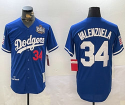 Los Angeles Dodgers #34 Fernando Valenzuela Blue 2024 World Series Throwback Authentic Stitched MLB Jersey