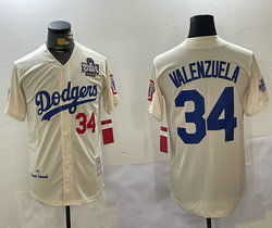 Los Angeles Dodgers #34 Fernando Valenzuela Cream 2024 World Series Throwback Authentic Stitched MLB Jersey