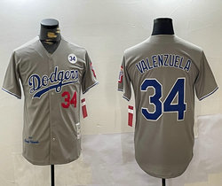 Los Angeles Dodgers #34 Fernando Valenzuela Gray 34 patch Throwback Authentic Stitched MLB Jersey