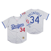 Los Angeles Dodgers #34 Fernando Valenzuela Gray Mitchell & Ness Authentic Stitched MLB Jersey