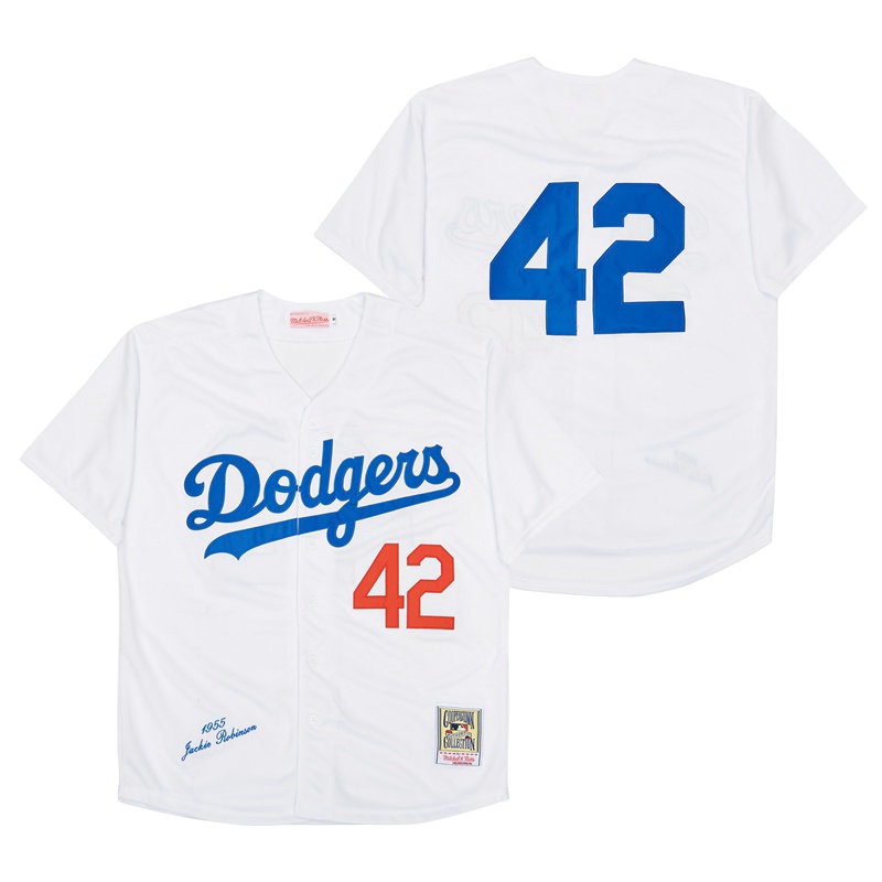 Los Angeles Dodgers #42 Jackie Robinson White Throwback 1955 Authentic Stitched MLB jersey