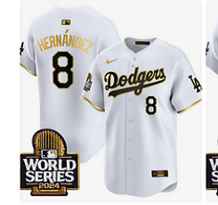 Los Angeles Dodgers #8 Enrique Hernandez White Gold Name Wiht World Series ML jersey