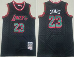 Los Angeles Lakers #23 Lebron James Black Grid 2018-19 Hardwood Classic Authentic Stitched NBA Jersey
