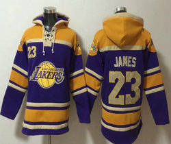 Los Angeles Lakers #23 Lebron James Purple All Stitched Hooded Sweatshirt