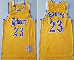 Los Angeles Lakers #23 Lebron James Yellow Latin night Hardwood Classics Authentic Stitched NBA Jersey