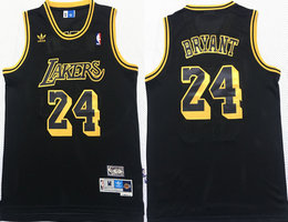 Los Angeles Lakers #24 Kobe Bryant Black City Mesh Throwback Authentic Stitched NBA Jersey