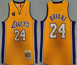 Los Angeles Lakers #24 Kobe Bryant Yellow 2009-10 Champion Hardwood Classics Authentic Stitched NBA Jersey
