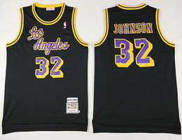 Los Angeles Lakers #32 Earvin Magic Johnson Black Lakers Throwback Jersey