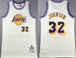 Los Angeles Lakers #32 Magic Johnson Cream Hardwood Classics Authentic Stitched NBA Jersey