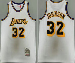 Los Angeles Lakers #32 Magic Johnson White 1984-85 Hardwood Classics Authentic Stitched NBA Jersey