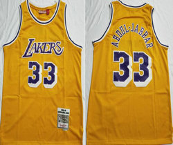 Los Angeles Lakers #33 Kareem Abdul-Jabbar Gold 1984-85 Hardwood Classics Authentic Stitched NBA Jersey