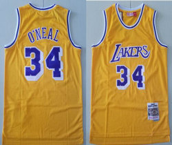 Los Angeles Lakers #34 Shaquille O'Neal Gold  Hardwood Classics Authentic Stitched NBA Jersey