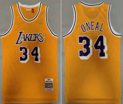 Los Angeles Lakers #34 Shaquille O'Neal Gold 1996-97 Hardwood Classics Authentic Stitched NBA Jersey