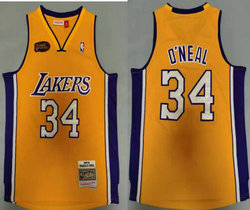 Los Angeles Lakers #34 Shaquille O'Neal Gold 2000-01 The Final Hardwood Classics Authentic Stitched NBA Jersey
