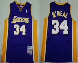 Los Angeles Lakers #34 Shaquille O'Neal Purple Hardwood Classics Authentic Stitched NBA Jersey